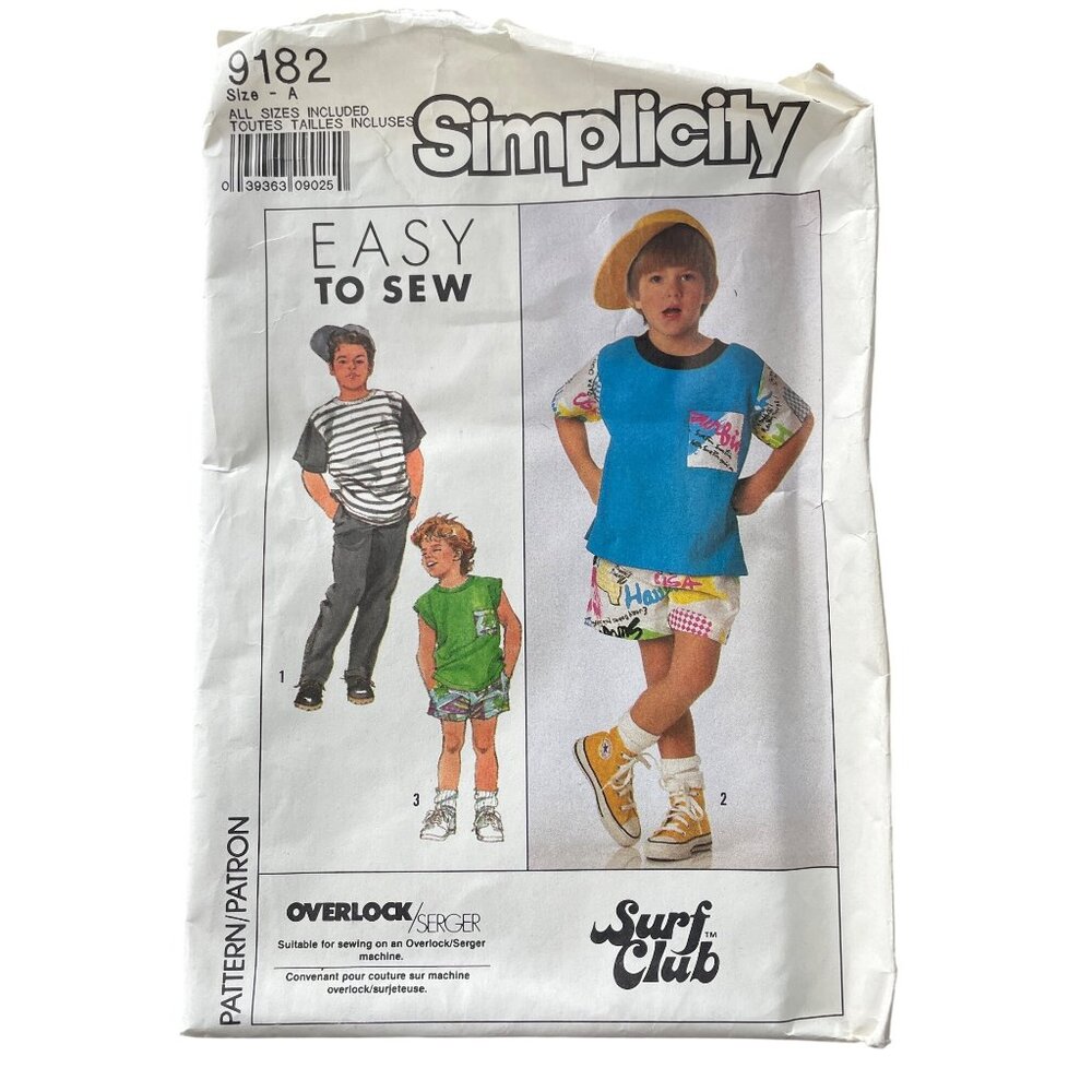 80s Simplicity 9182 Vintage Pattern Size A All Sizes Childs Pant Short Top UNCUT